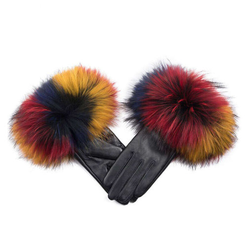 Fox fur leather gloves